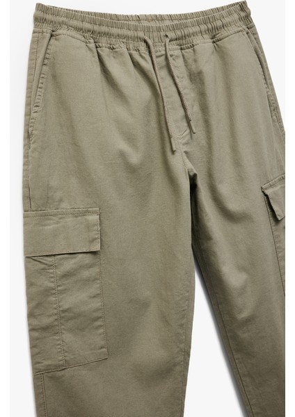 Beli Bağcıklı Cep Detaylı Keten Pamuk Karışımlı Kargo Pantolon indirimleri