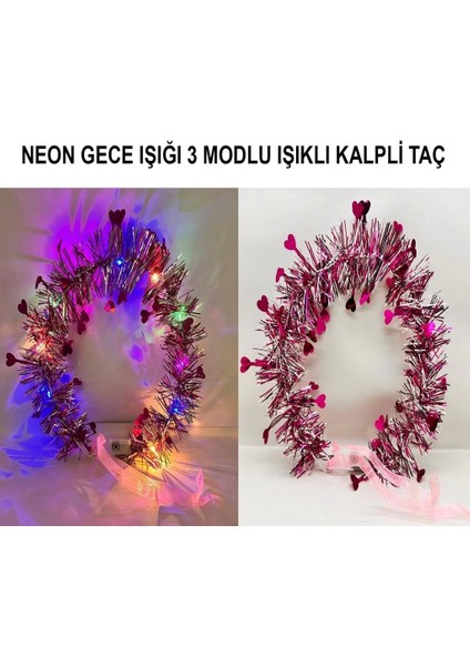 Bfs Kalp Püsküllü Gece Parıltısı 3 Modlu Led&amp;#39;li Işıklı Taç Fuşya Renk