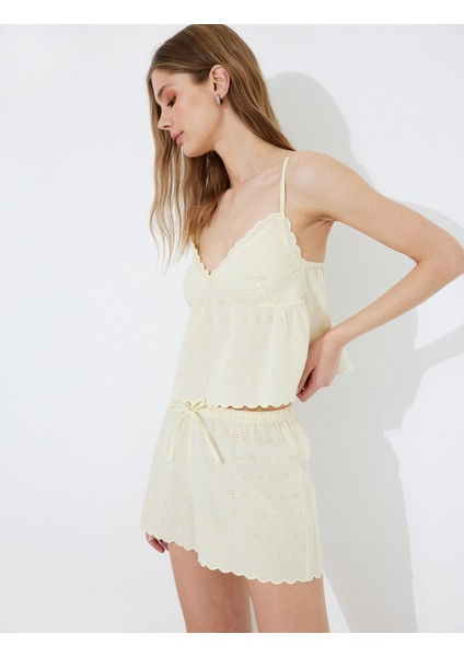 Rahat Kalıp Beli Bağlamalı Fistolu Şort Pijama Altı