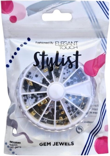 Touch Stylist Nail Art Taş Seti Siyah-Sarı Farklı Desenlerde 240 Adet