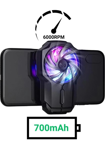 700MAH Şarjlı Rgb Işıklı Sessiz 6000RPM Telefon Soğutucu Fan, Universal 3 Vitesli Süper Soğutucu