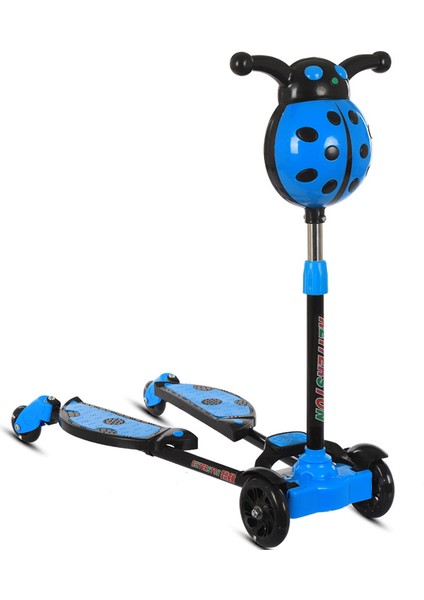Uğur Böceği Kurbağa Scooter 2-9 Yaş Arası Çocuklar Makas Araba Kafa 8 Işık Flaş Müzik Tekerleme Çift Ayak (Yurt Dışından)