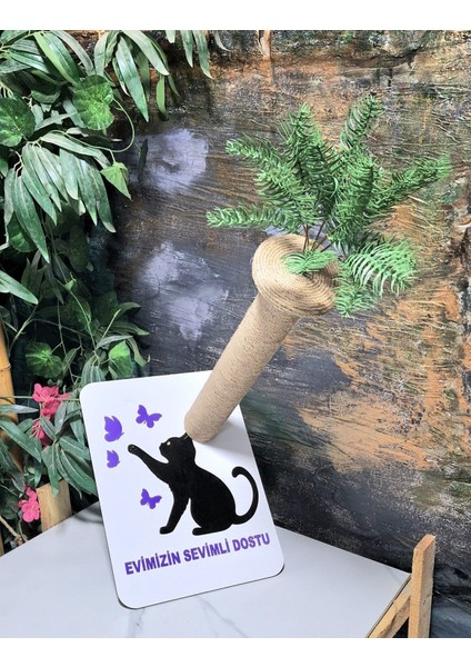 Kedi Tırmala Tahtası Lazer Kesim Ahşap Resimli