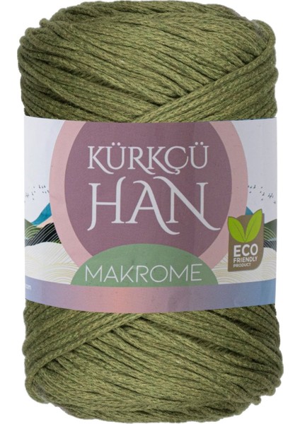 Premium Makrome Ipi 3mm 200GR 120M, %85 Rejenere Pamuk Örgü Ipi - Yeşil