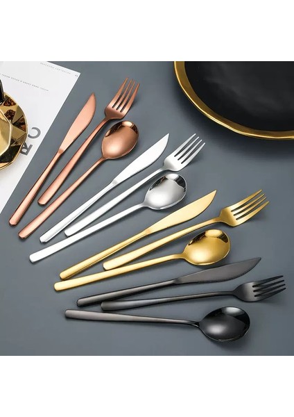 4 Set 304 Paslanmaz Çelik Gıda Sınıfı Batı Sofra Takımı Çatal Kaşık Biftek Bıçağı Tatlı Kaşığı Çatal (Yurt Dışından)