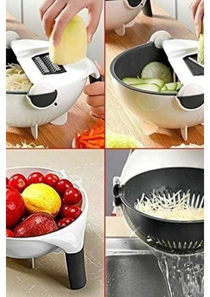 11 Parça Çok Amaçlı Süzgeçli Sebze Doğrayıcı ve Rende Seti Dilimleyici ve Yıkama Kabı