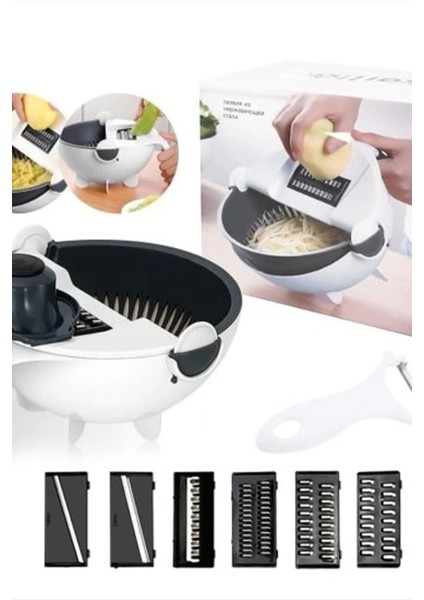11 Parça Çok Amaçlı Süzgeçli Sebze Doğrayıcı ve Rende Seti Dilimleyici ve Yıkama Kabı modelleri
