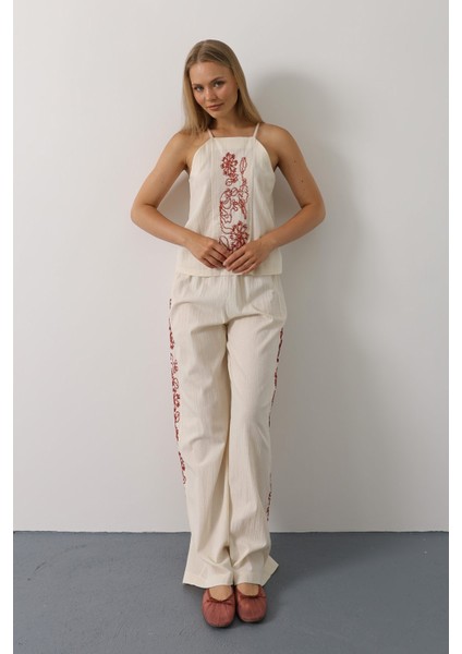 Boncuk Işlemeli Askılı Pantolon Takım modelleri