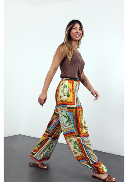 Sarı Desenli Dökümlü Pantolon 29670