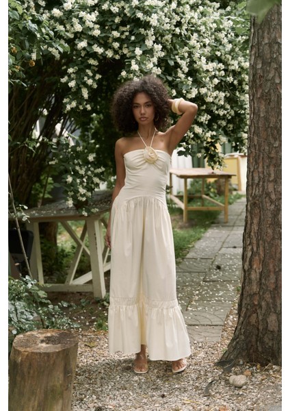 Elisa Gül Detay Sarı Uzun Elbise fiyatları