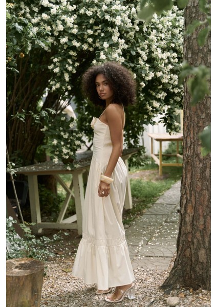 Elisa Gül Detay Sarı Uzun Elbise modelleri