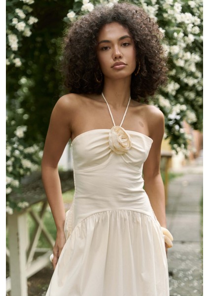 Elisa Gül Detay Sarı Uzun Elbise fırsatları