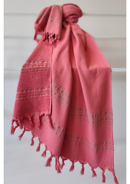 Çizgili Havlu Peştemal 90X170CM - Yumuşak ve Yüksek Su Emici - %100 Pamuk-Gül