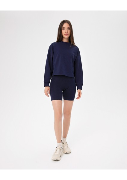 Kadın Lacivert Indigo Basic EasySize Sweatshirt - Uzun Kollu, Basic Fit, Sertifikalı Organik Pamuk, Günlük ve Spor Sweat