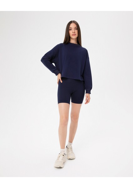 Kadın Lacivert Indigo Basic EasySize Sweatshirt - Uzun Kollu, Basic Fit, Sertifikalı Organik Pamuk, Günlük ve Spor Sweat indirimleri