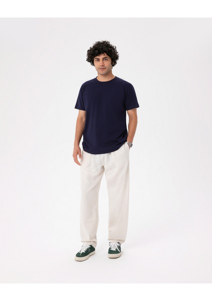 Erkek Lacivert Indigo Basic T-Shirt - Organik Pamuk, Kalın Bantlı Yaka, Rahat Kesim, Nefes Alan Günlük Tişört modelleri