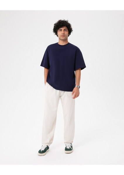 Erkek Lacivert Indigo Oversize T-Shirt - Organik Pamuk, Düşük Omuz, Geniş Kalıp, Bisiklet Yaka, Spor Görünüm modelleri
