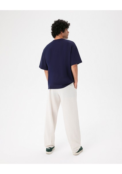 Erkek Lacivert Indigo Oversize T-Shirt - Organik Pamuk, Düşük Omuz, Geniş Kalıp, Bisiklet Yaka, Spor Görünüm fırsatları