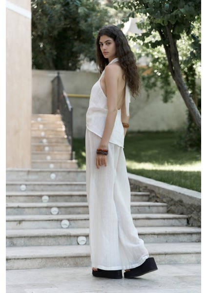 Cadhas Boyundan Bağlamalı Ekru Crop Pantolon Takım fırsatları