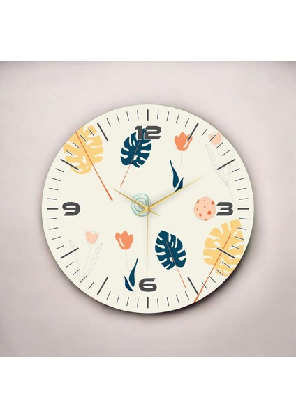 Beyaz Renkli Baskı Yaprak Desenli Sayılı Hediyelik Ahşap Sessiz Duvar Saati 45CM fiyatları