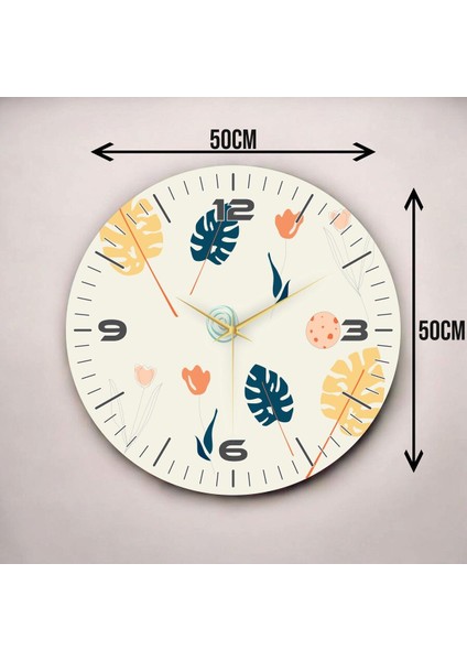Beyaz Renkli Baskı Yaprak Desenli Sayılı Hediyelik Ahşap Sessiz Duvar Saati 45CM modelleri