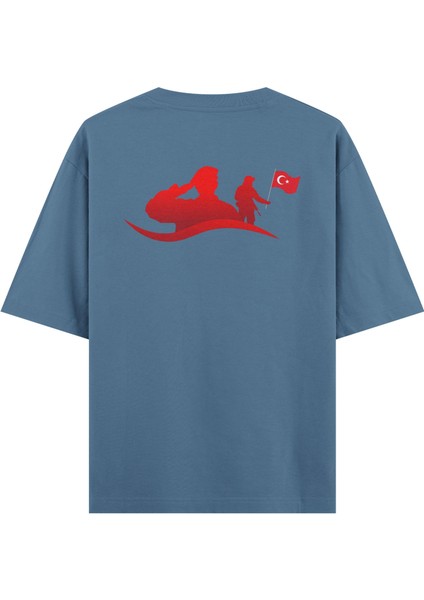 Ay Yıldız - Oversize T-Shirt Antrasit Mavi