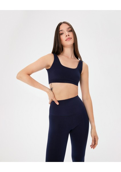 Kadın Lacivert Indigo Organik Pamuk Basic Tayt - Gots Sertifikalı, Yüksek Bel, Çift Kat Korsaj, Orta Yoğunluklu Yoga Pilates Taytı fırsatları