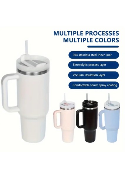 40OZ Paslanmaz Çelik Yalıtımlı Bardak Sap Samanlı Bpa Free Saf Beyaz Termos GR209858 1 Adet fiyatları