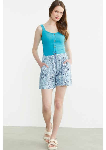 Rahat Kalıp Desenli Şort - Mavi