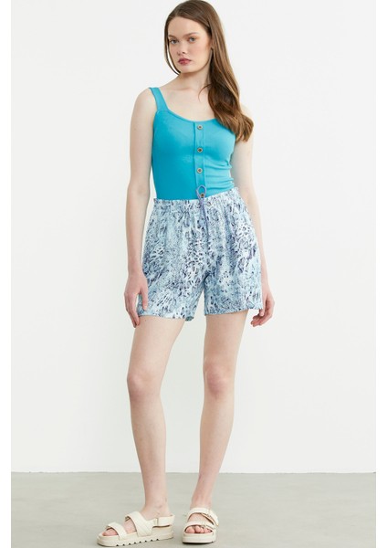 Rahat Kalıp Desenli Şort - Mavi fiyatları