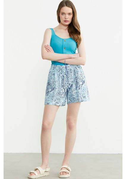 Rahat Kalıp Desenli Şort - Mavi modelleri