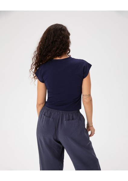 Indigo Basic Half Crop T-Shirt