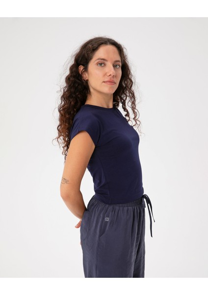 Indigo Basic Half Crop T-Shirt