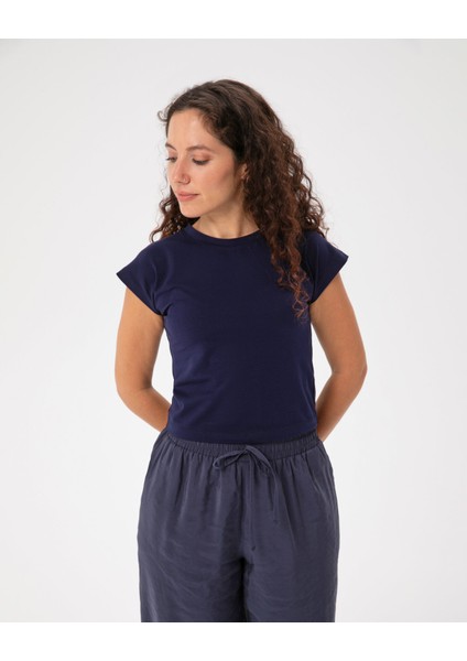 Indigo Basic Half Crop T-Shirt