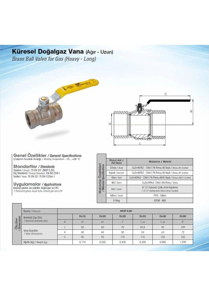 Küresel Doğalgaz Vanası Standart - Ts En 331 - DN20 3/4" - 1 Adet fırsatları