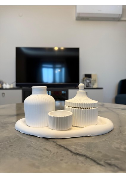 Taş Tozu Vazo Vanilya Aromalı Mumluk Dekoratif/aksesuar Set