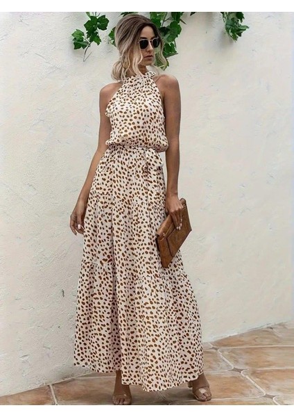 Kadın Daire Yakalı Beli Lastikli Desenli Süprem Elbise modelleri