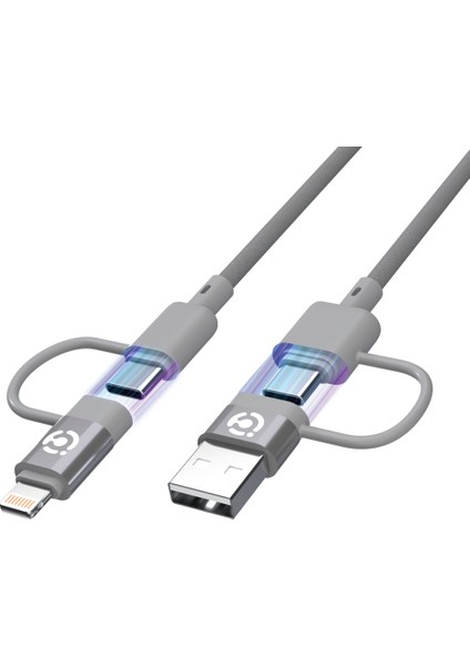 Paintline 60W Usb-C 4 In 1 Hızlı Örgülü Şarj ve Data Kablosu-Gri
