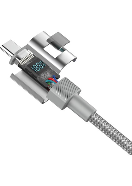 Forceline 100W Digital Display Type-C To Type - C Süper Hızlı Örgülü Şarj ve Data Kablosu- Gri