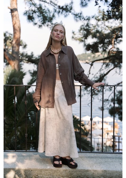 Garias Cepli Uzun Batik Desenli Bej Etek