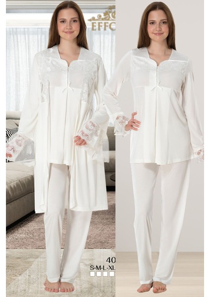 Ekru Sabahlıklı Hamile Lohusa Pijama Takımı
