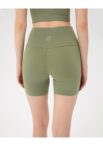 Kadın Açık Yeşil Viskoz Şort - EcoVero Viskoz Yüksek Bel, Önü Dikişsiz, Çift Kat Kumaş, Yoga Pilates Biker Şort modelleri