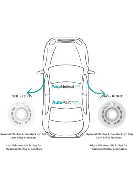 Hyundai Elantra 4, Sonata 5 için Sağ-Sol Cam Kriko Makarası modelleri