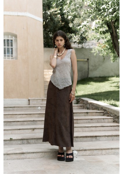 Garias Cepli Uzun Batik Desenli Kahve Etek