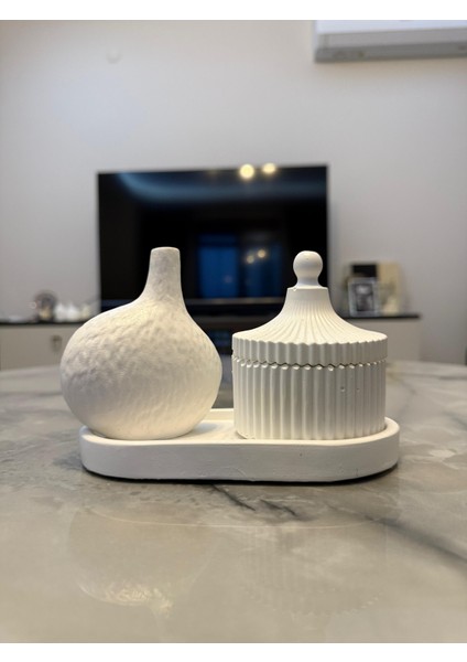 Taş Tozu Vazo Mumluk Dekoratif/aksesuar Set
