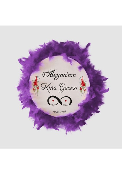 Isim Baskılı, Deri Tef, Kına Tefi (32 cm Büyük Boy-Mor Tüylü) fiyatları
