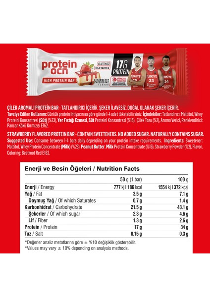 Protein Bar - Strawberry Cheesecake Aromalı – 50 gr x 8 Adet