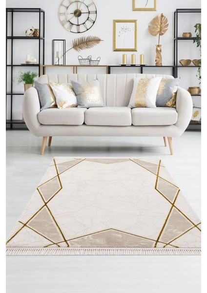 Efsun Modern Salon ve Oturma Odası Halısı - Krem Gold