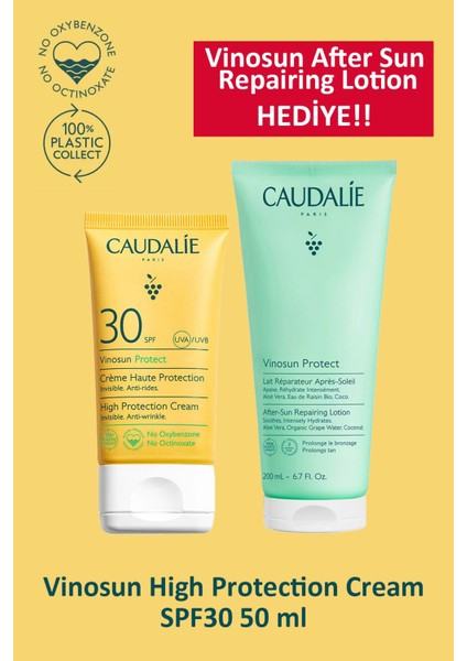 Vinosun High Protection Cream SPF30 50 ml + Caudalie Vinosun After Sun Repairing Lotion 200 ml