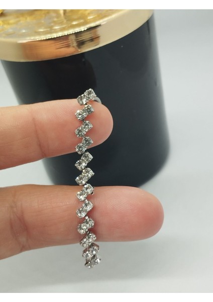 Cerrahi Çelik Zigzag Sıralı Zirkon Göbek Piercing